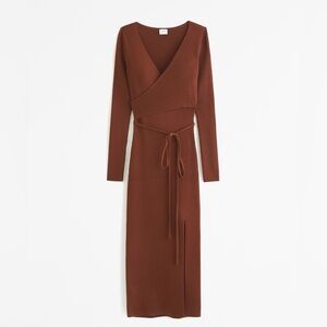 abercrombie & fitch brown wrap midi dress